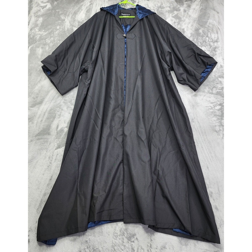 FINNEAS & CO Alivan's Majestic School Robe Mens L‎ Black Blue Hooded Cloak Lined